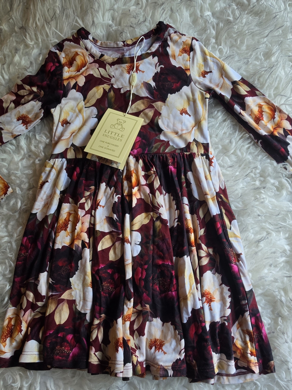 Little Snuggles Burgundy Floral Long-Sleeve Twirl Dress for Girls
